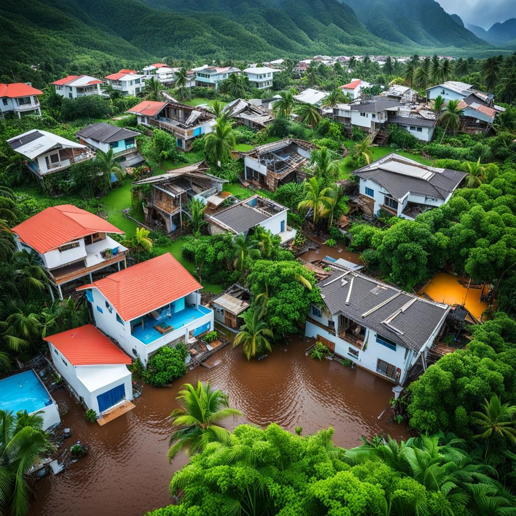 Tropical Houses Destroyed by Heavy Storm