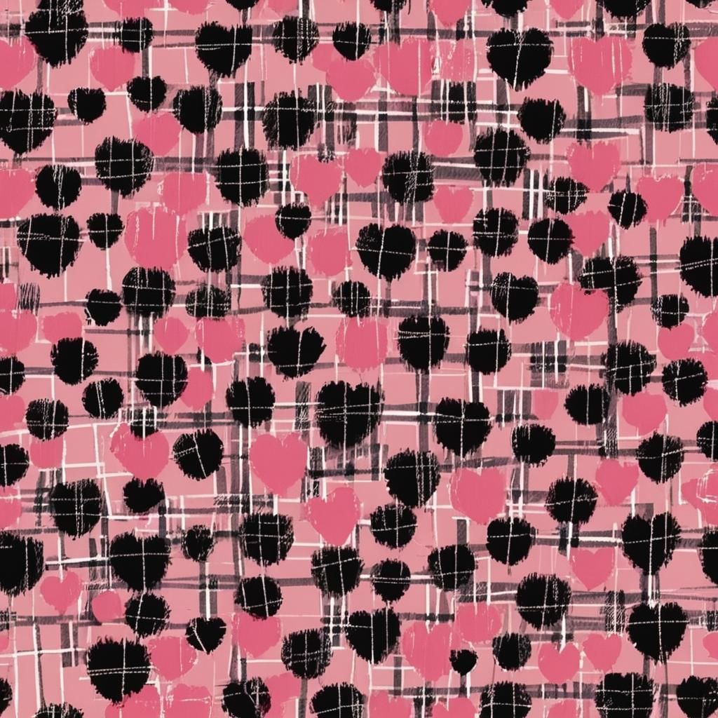 Heart and Plaid Pattern in Pink and Black
