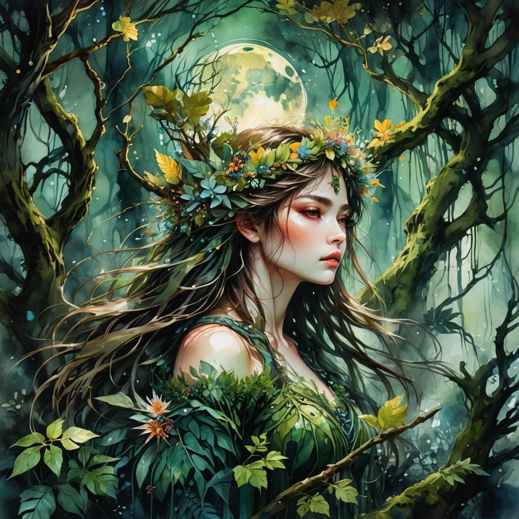 Jungle Protector Fairytale Digital Watercolor Illustration