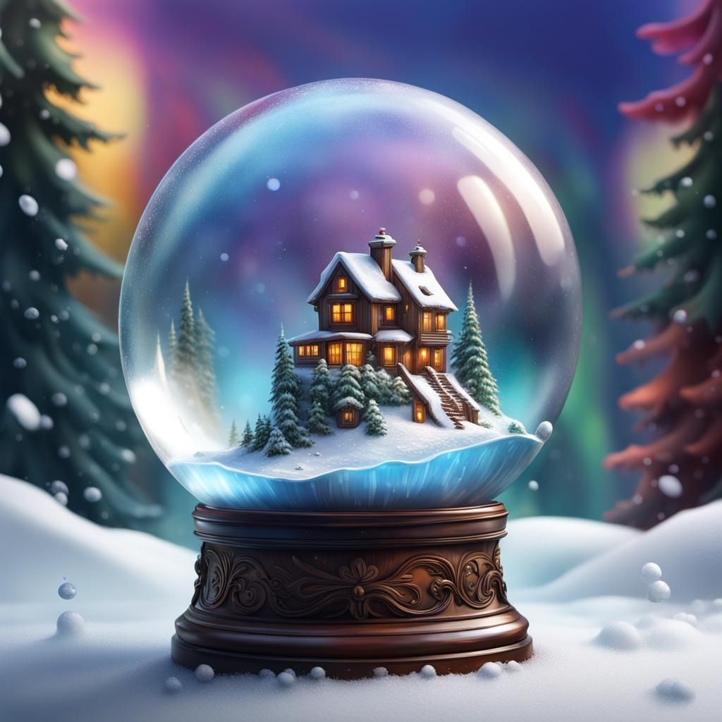 Hyperrealistic Snowglobe with Detailed Splash Art