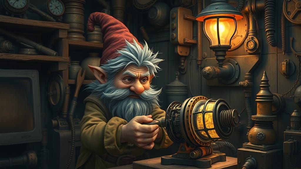 Gnome Tinkerer in Steampunk Workshop