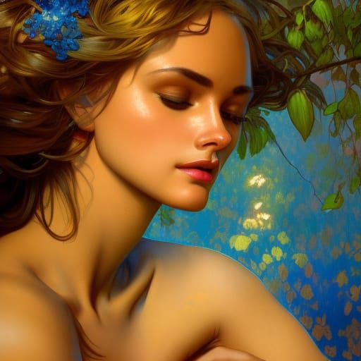 Bronzed Woman in Golden Dress Portrait