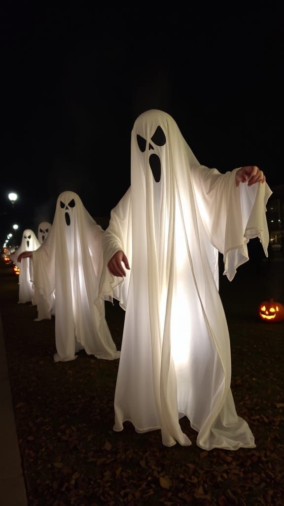 Spooky Halloween Ghosts Roasting in Night Streets