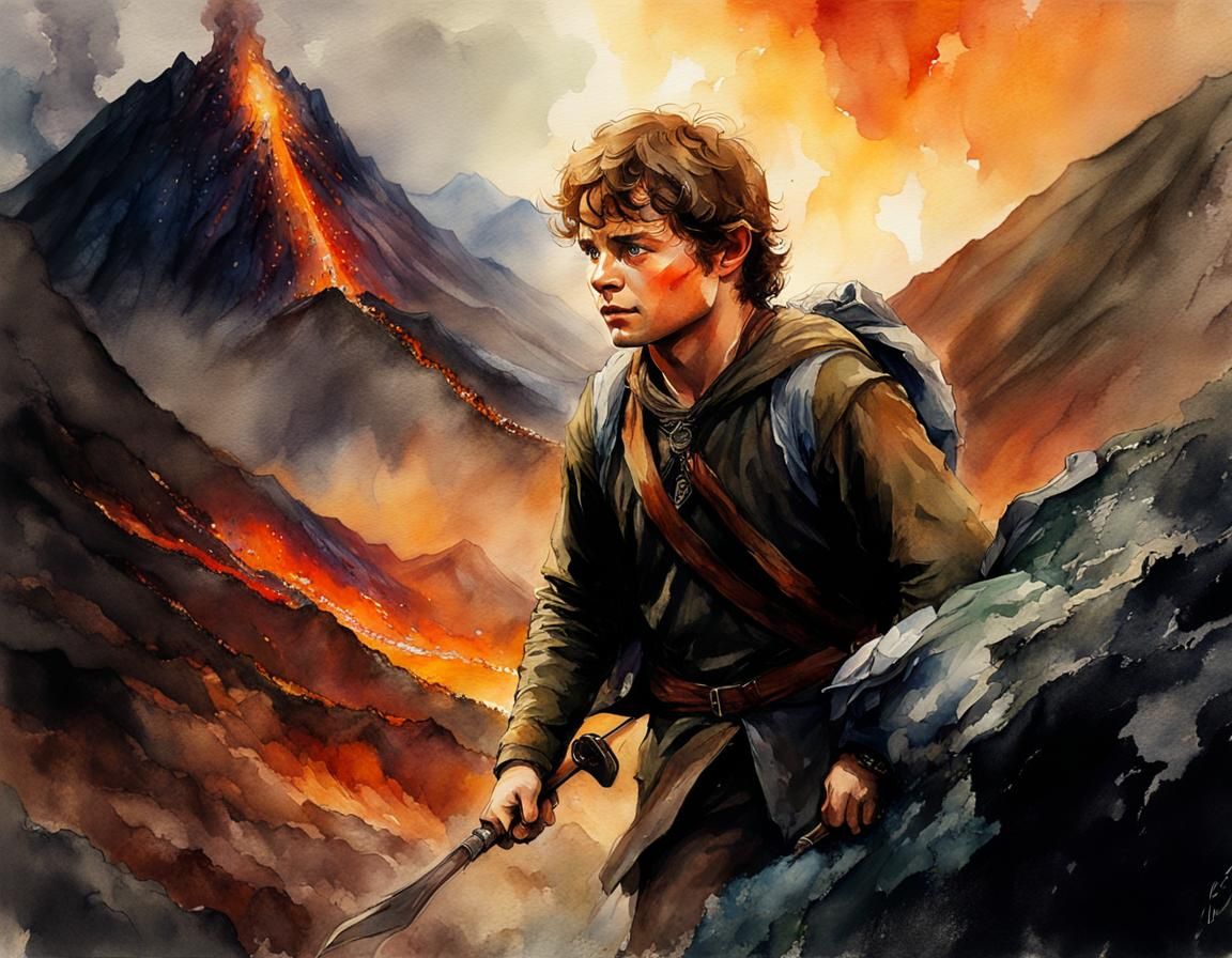 Samwise Gamgee's Journey: A Watercolor Fantasy Portrait