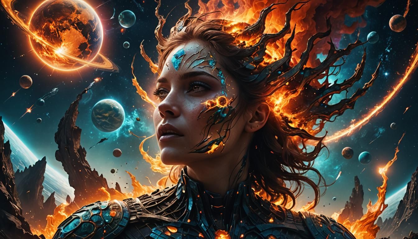 Celestial Banshee Devouring Planet in Double Exposure