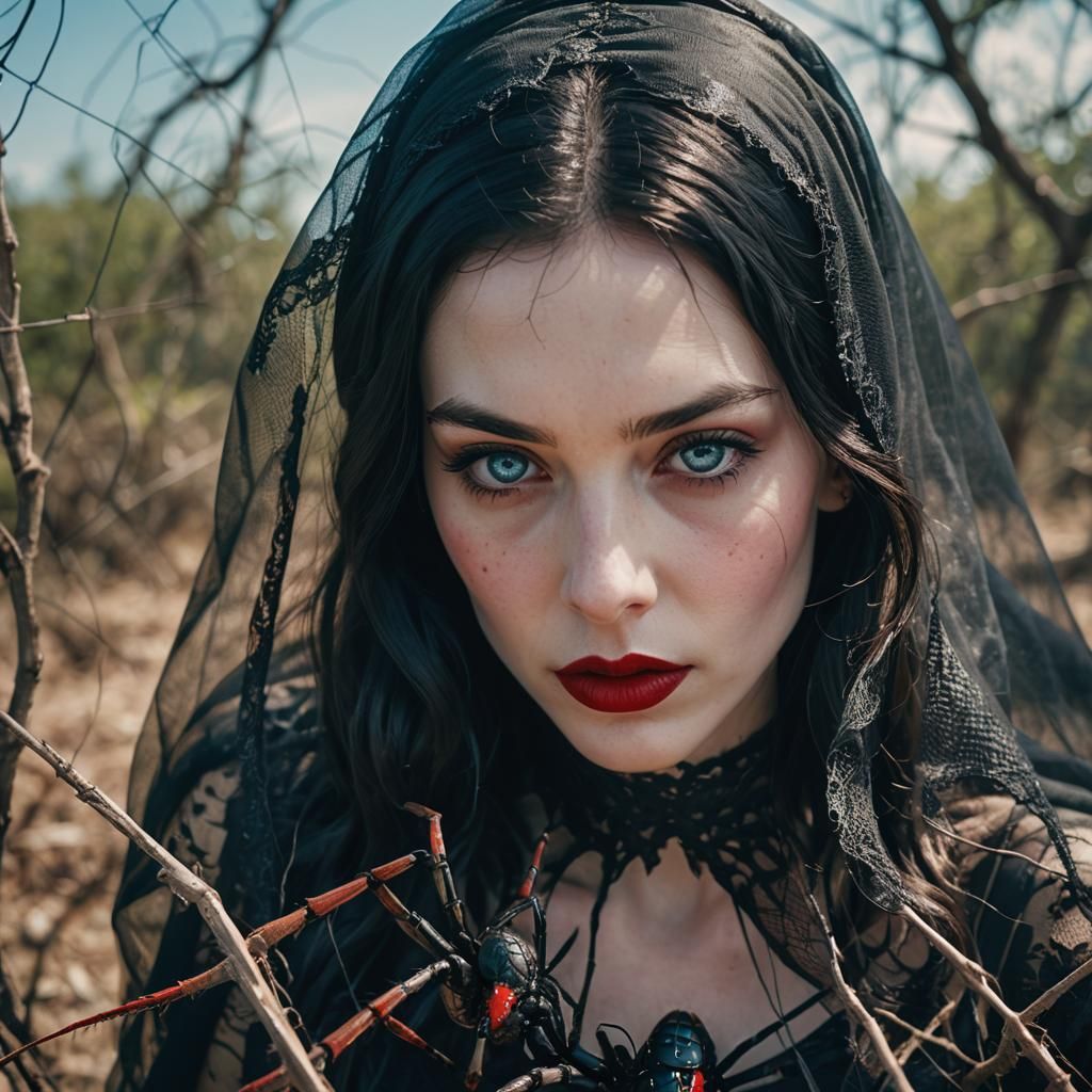 Dramatic Portrait of Woman with Spider