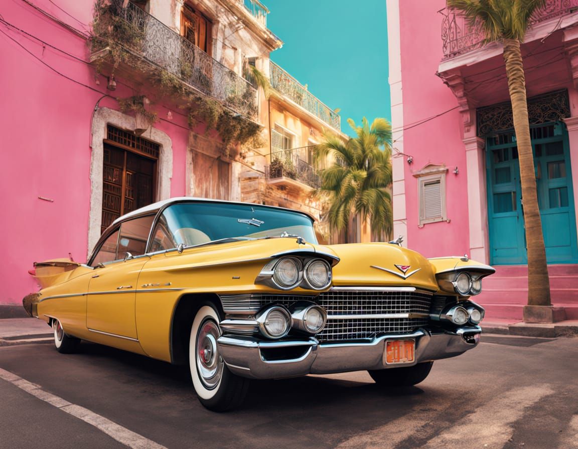 1960s Cadillac on Cuban Street in Hyperrealism
