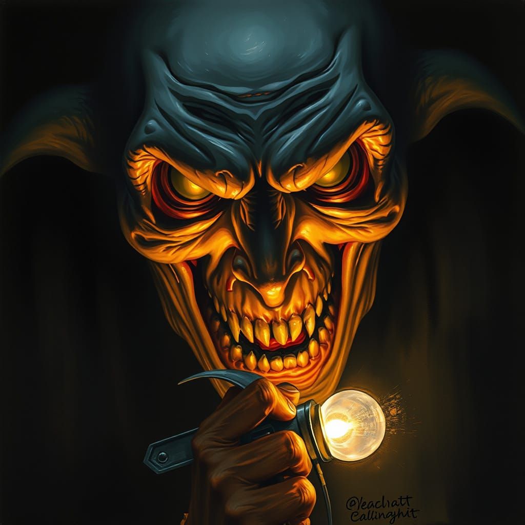 Sinister Face Lit From Below in Dark Fantasy Style