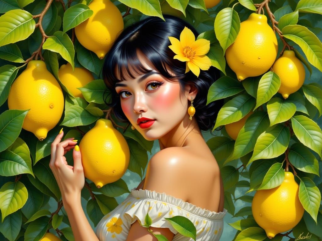 Vibrant Lemon Tree Portrait with Lush Foliage