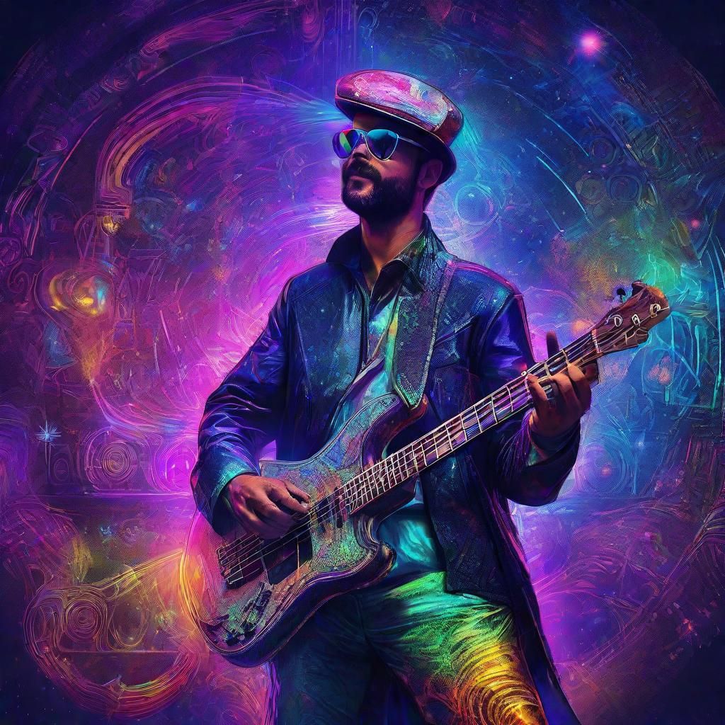 Bassist Funk Live Show Holographic Cosmic Illustration