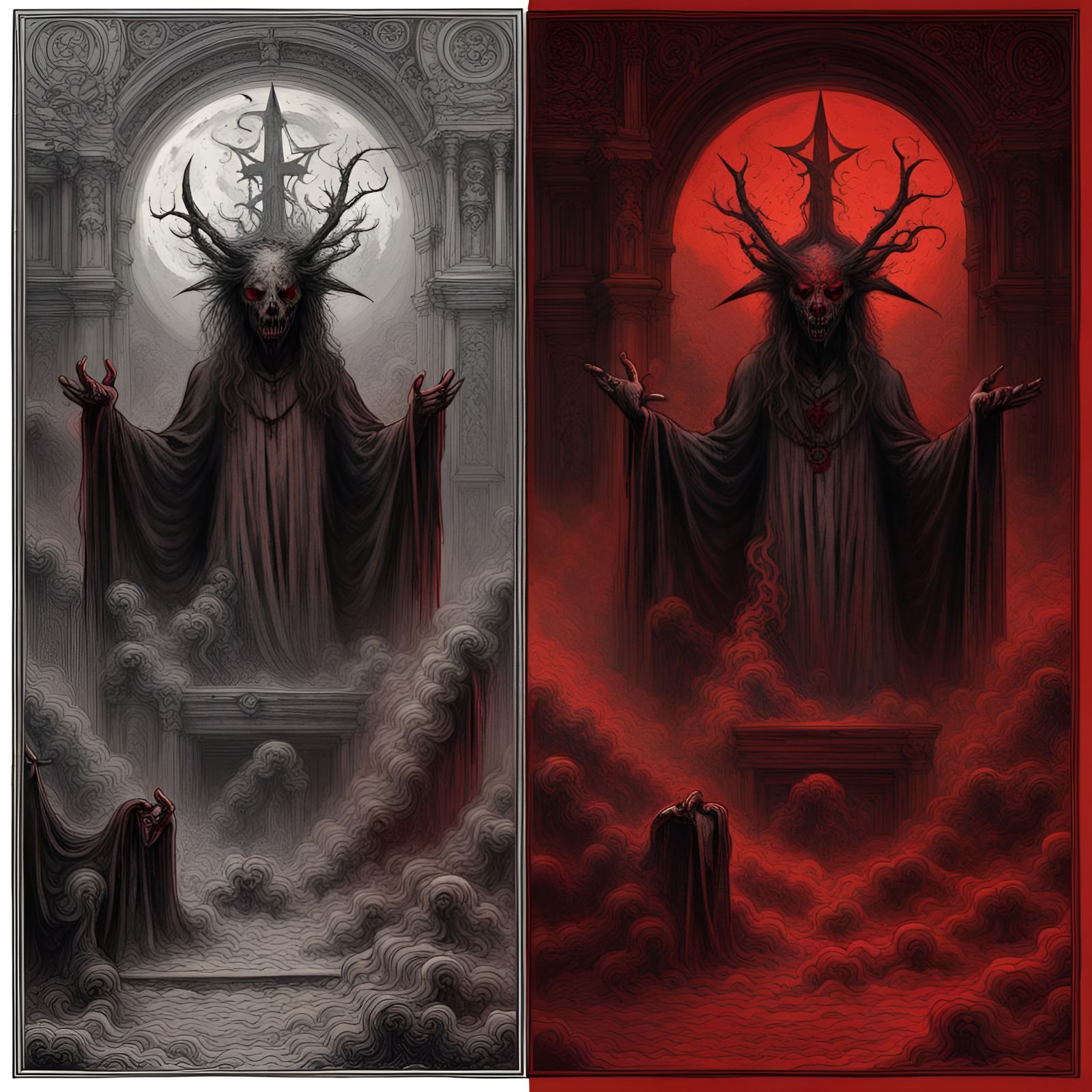 Creepy Demon in Purgatory with Satanic Altar