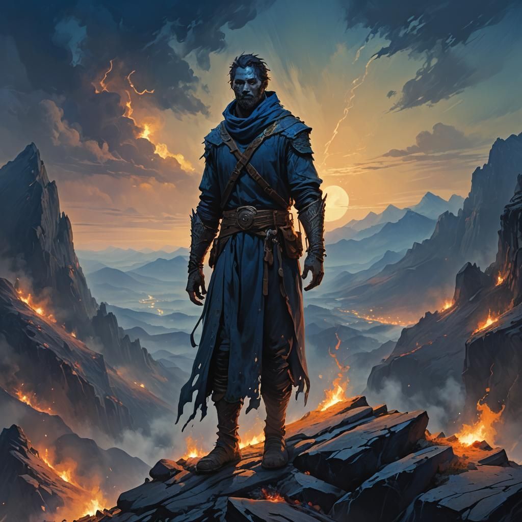 Wretched Figure at Sunset: Epic Fantasy Art