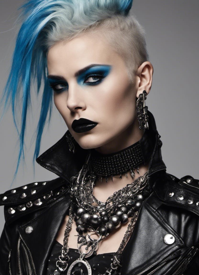 Punk Rock Girl Portrait with Blue Mohawk