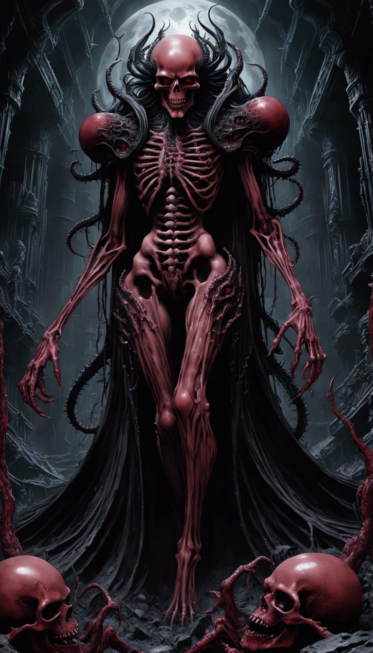 Cosmic Morbid Horror Scene with Crystalline Remains