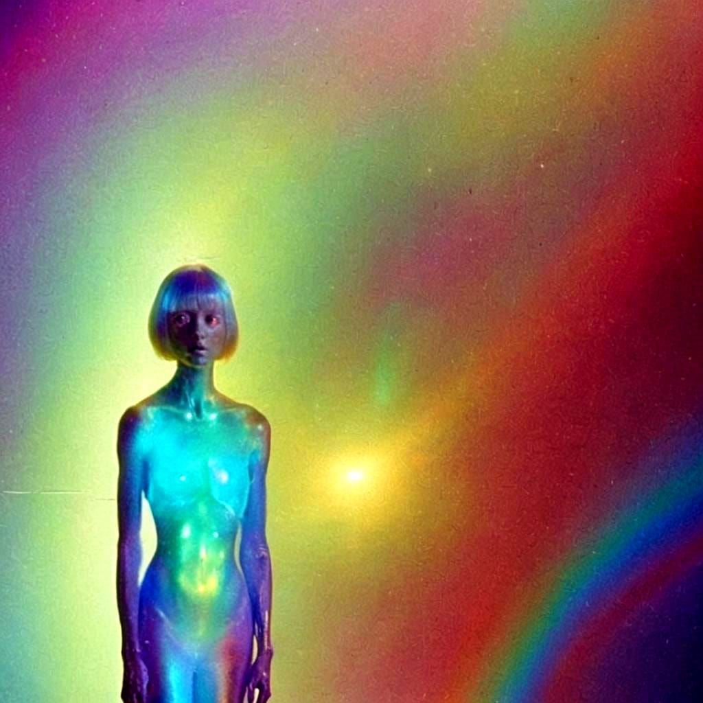 Iridescent Humanoid Figure in High Strangeness