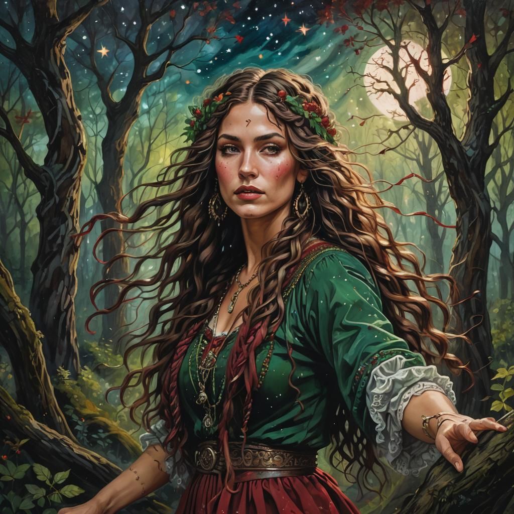 Gypsy Woman Portrait in Cottagecore Style