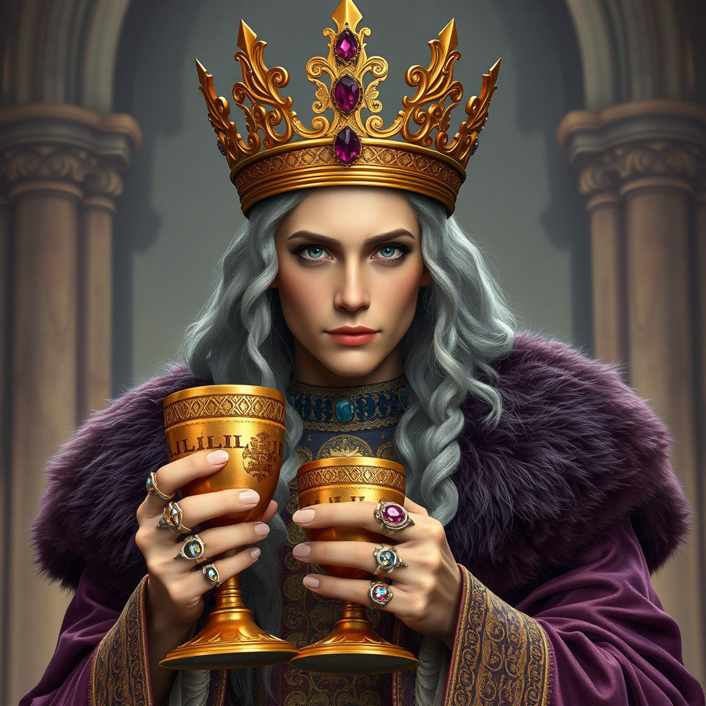 Medieval Queen with Golden Crown and Goblet