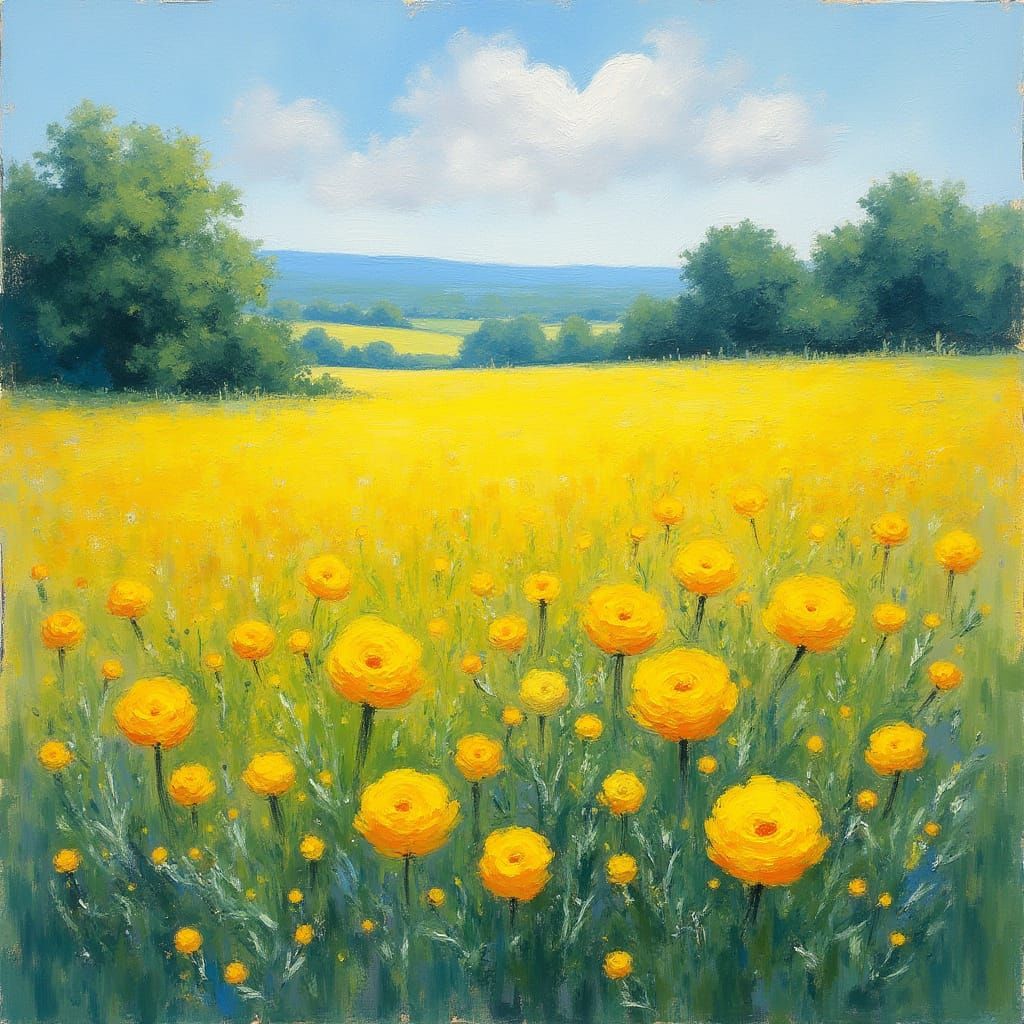 Impressionistic Landscape with Yellow Flowers