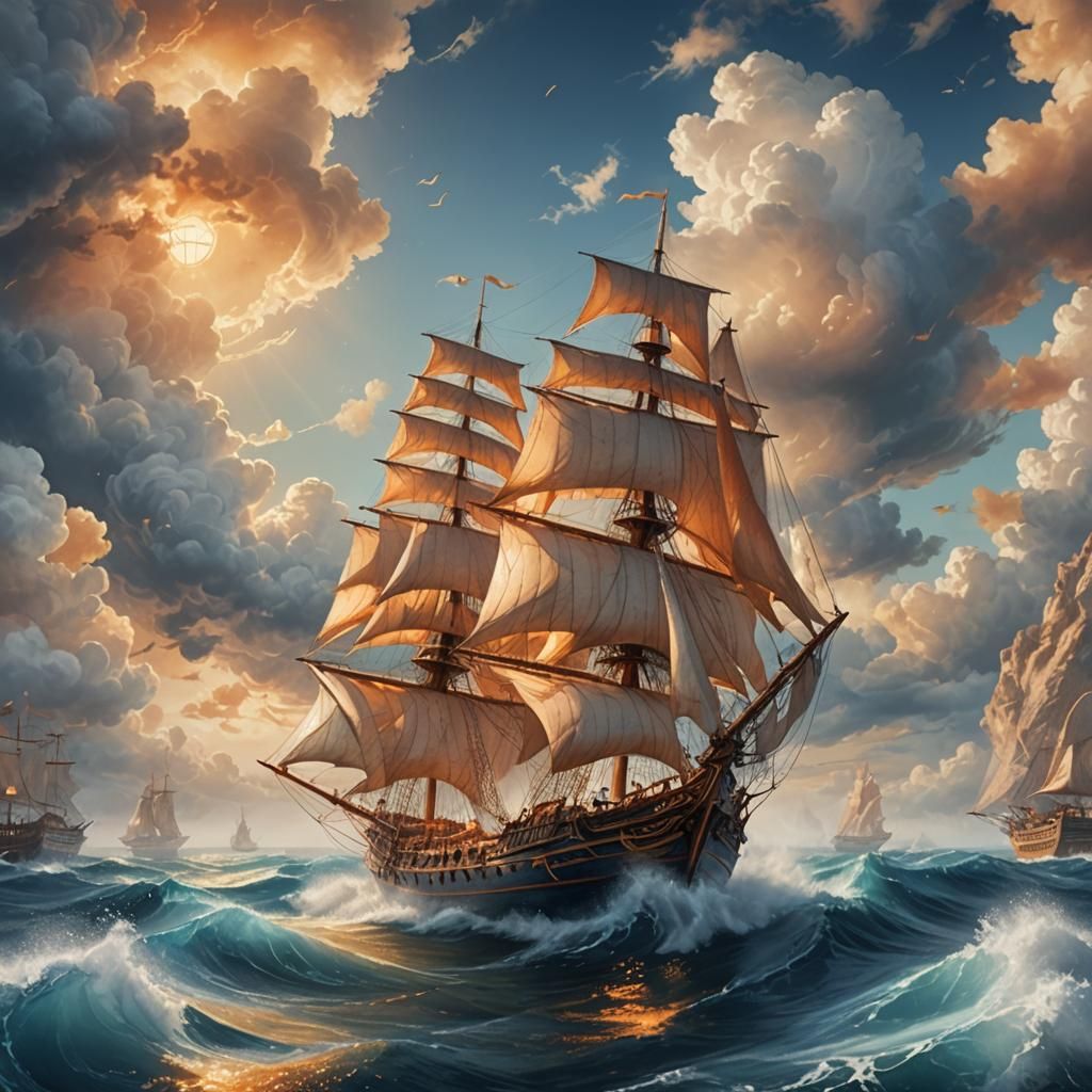 Majestic Sailing Boat on a Misty Sea