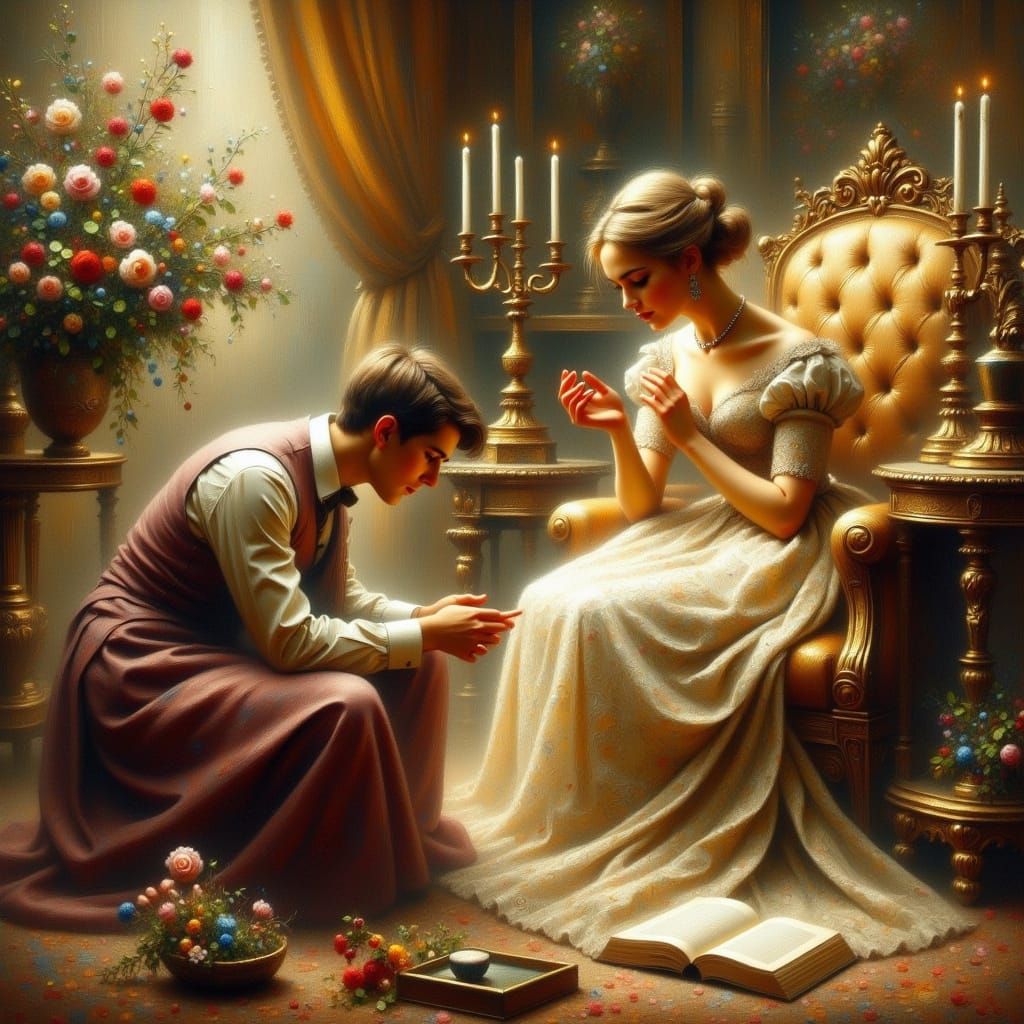 Ethereal Princess Bestows Blessing on Devoted Poet in Dreamy...