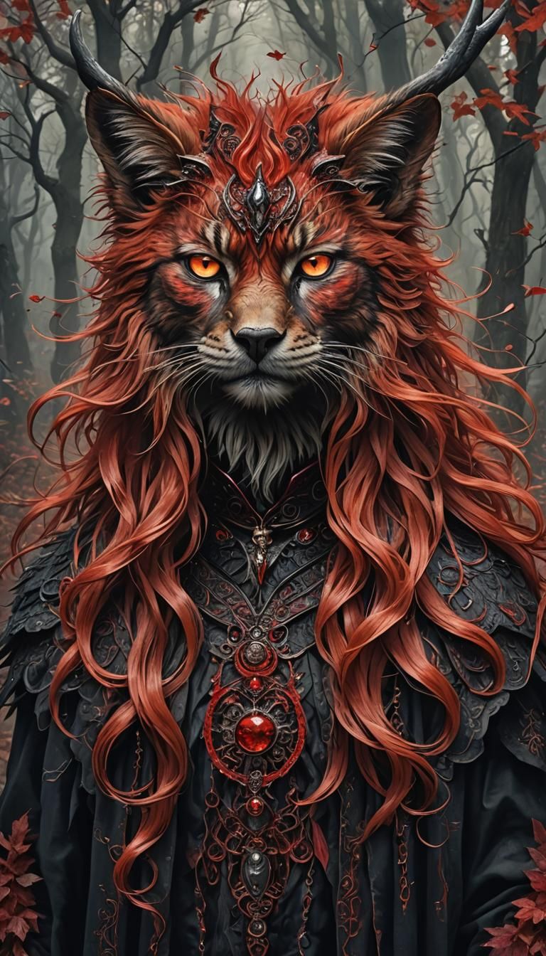 Horned Devil Woman with Red Eyes in Fantasy Style