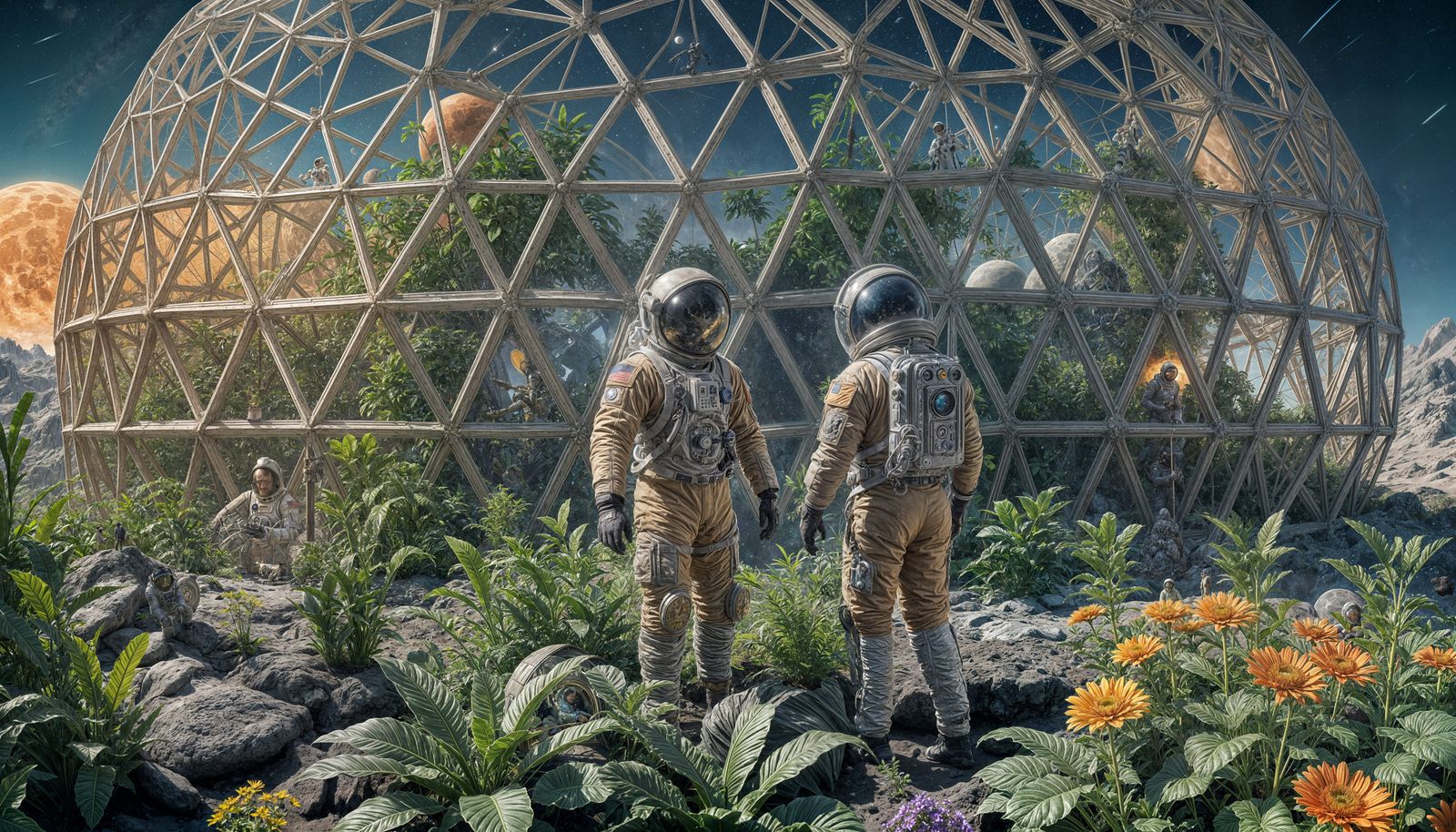 Lunar Geodesic Dome: Astronaut's Botanical Sanctuary
