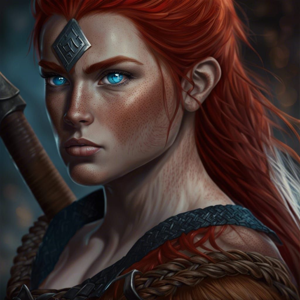 Viking Woman with Axe: A Digital Portrait