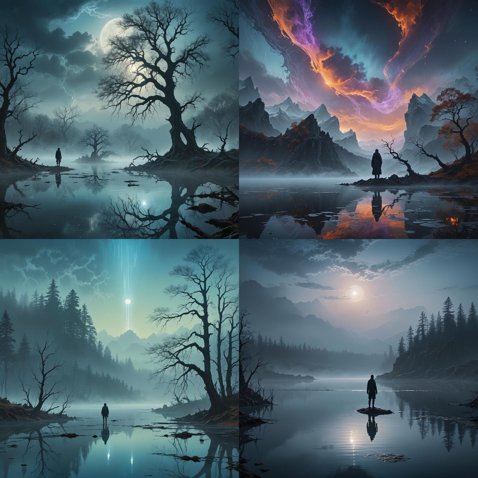 Gloomy Lake Verge with Blue Lighting