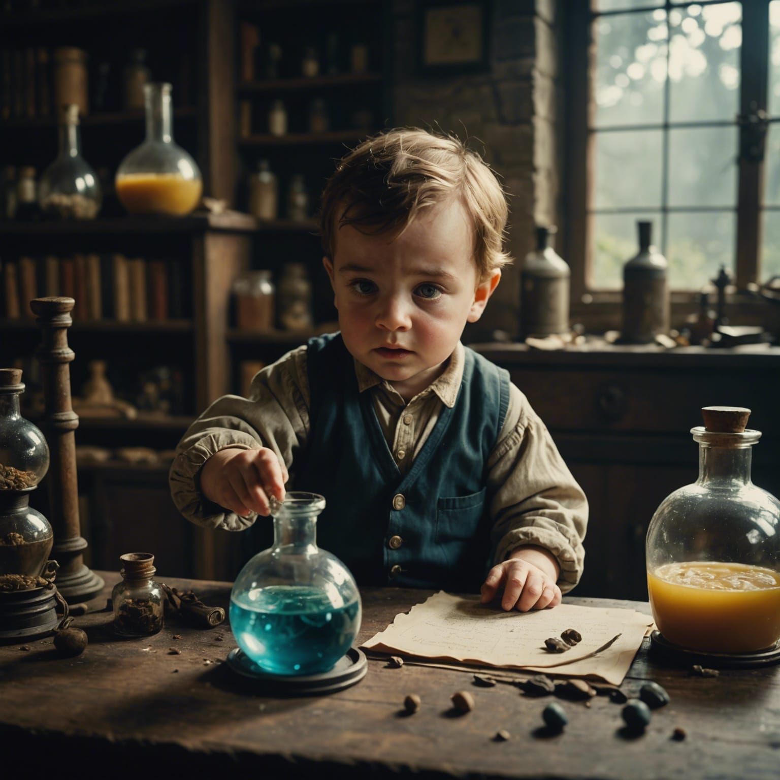 Cinematic Film Still of a Baby Alchemist
