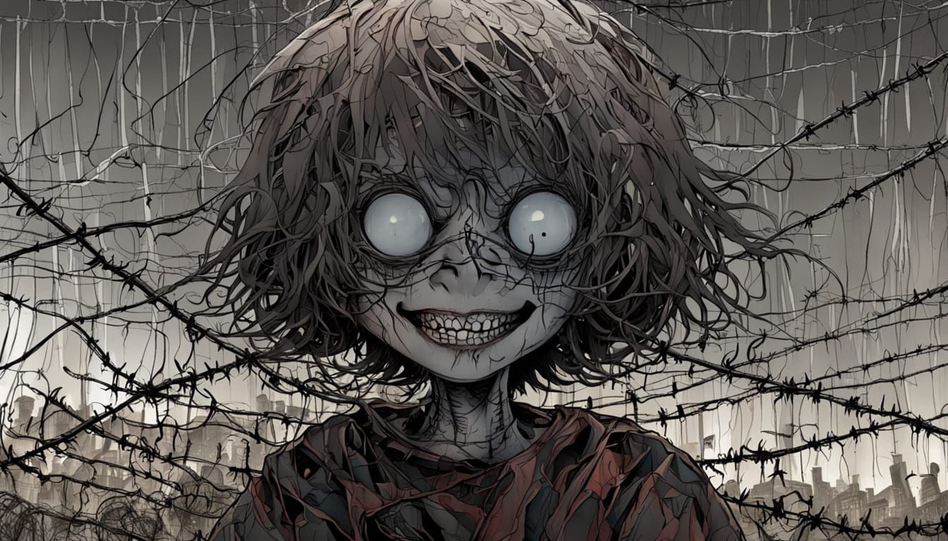Junji Ito Style Laughing Graffiti with Barbed Wire