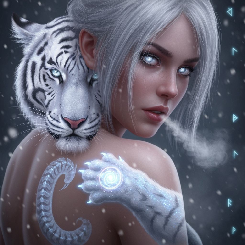 Tiger Princess Portrait with Shimmering White Tiger Tattoo