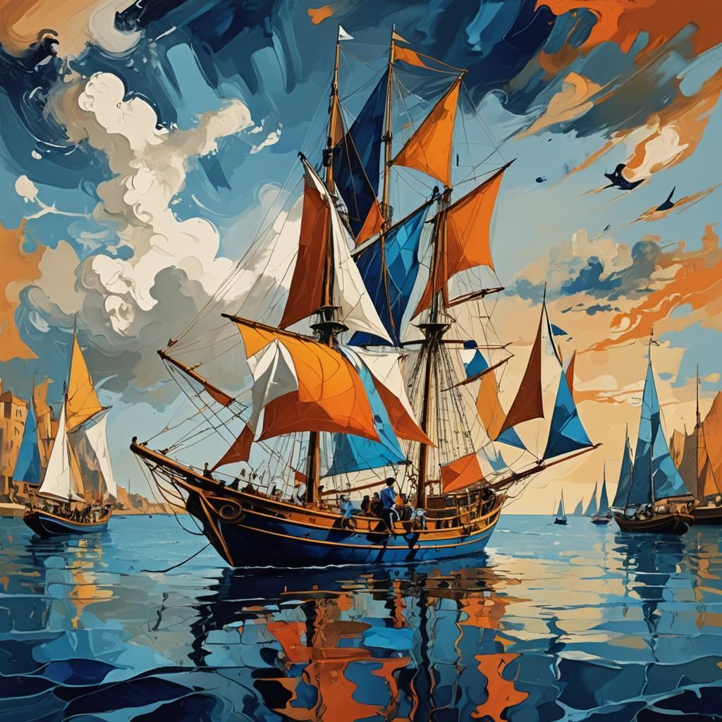 Surreal Sailing Boat with Violin Player in Digital Art