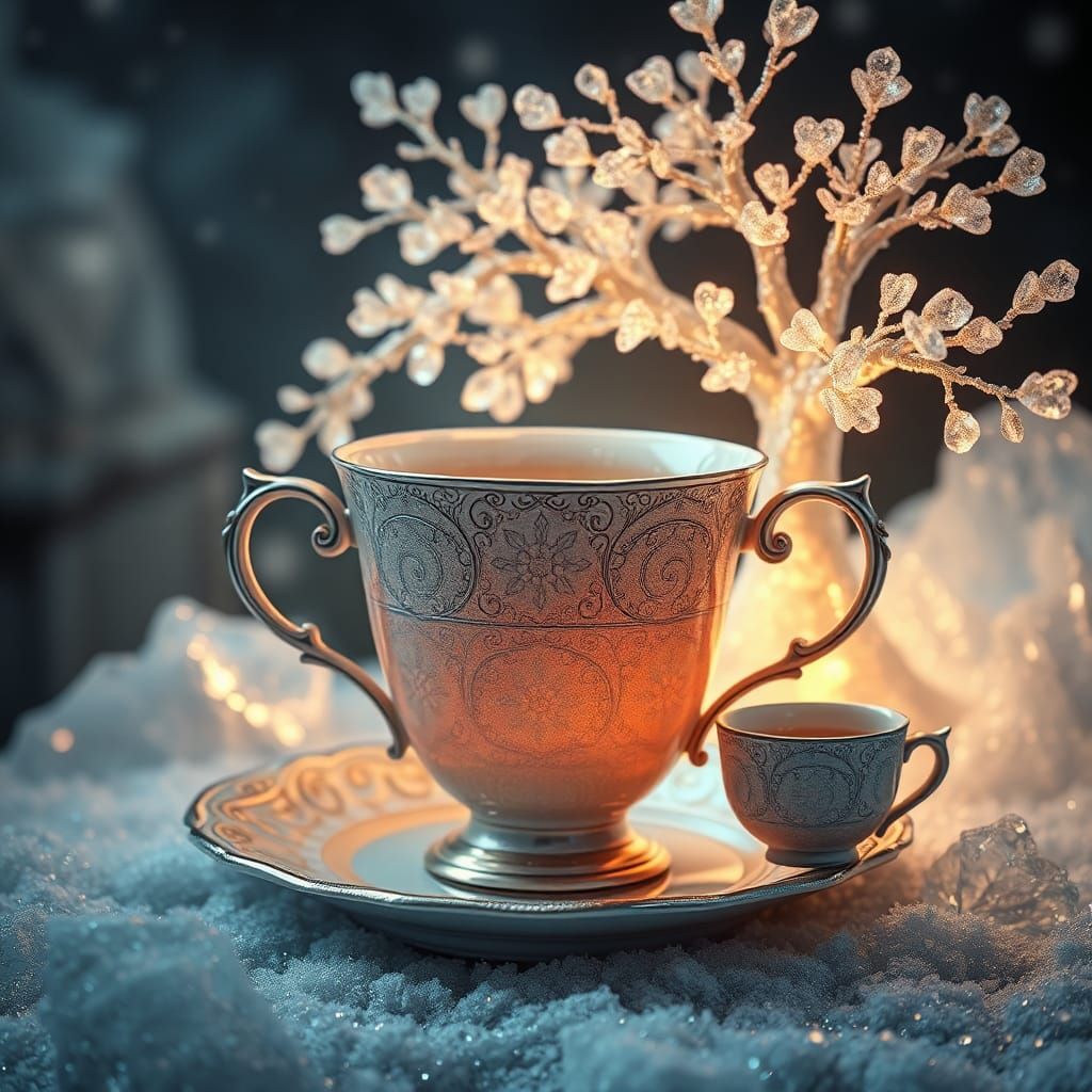 Fantasy Tea Cup in Winter Wonderland, CG Art