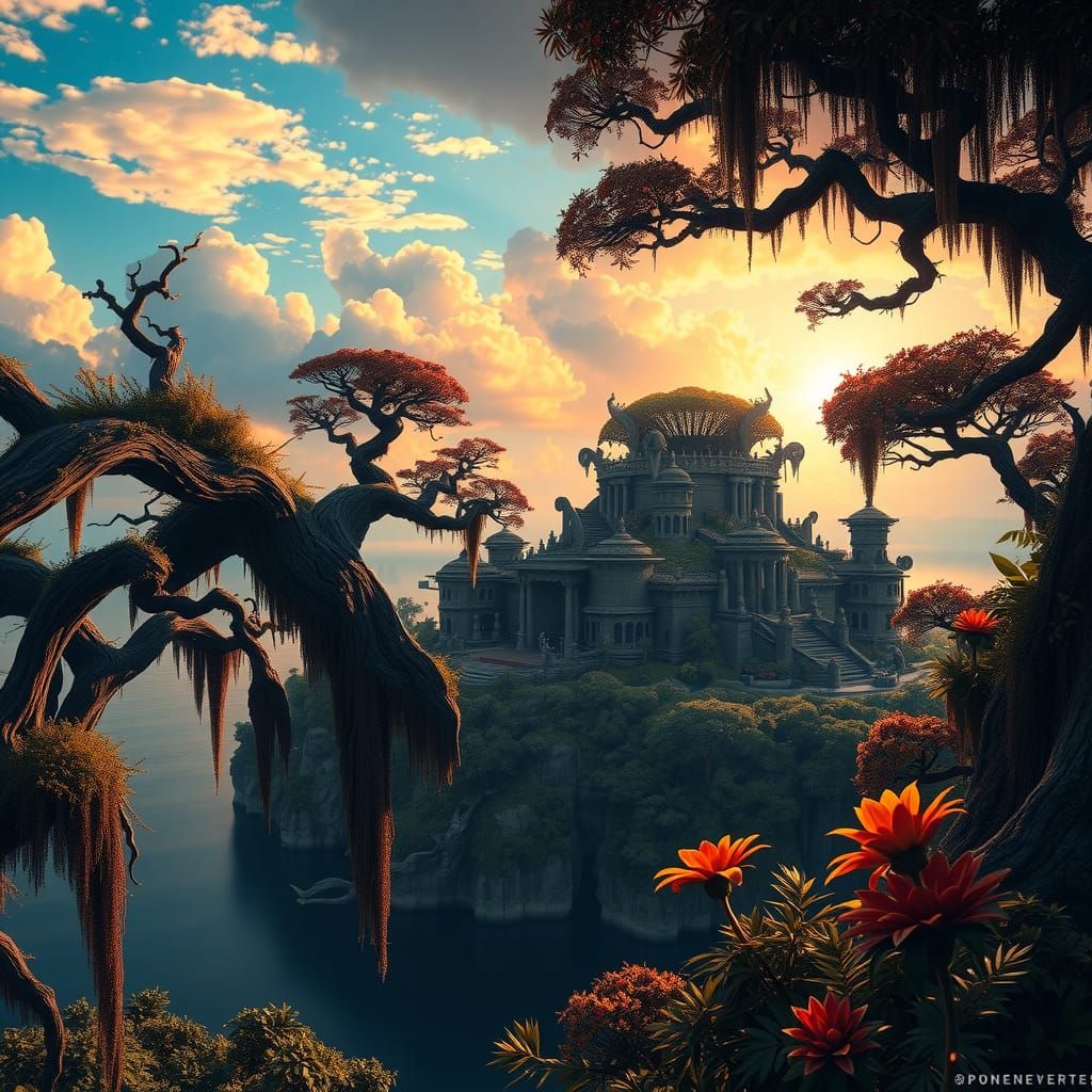 Lush Island Scene in Fantasy Concept Art Style