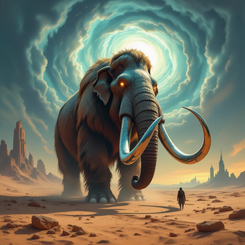 Colossal Mammoth in Surreal Post-Apocalyptic Desert