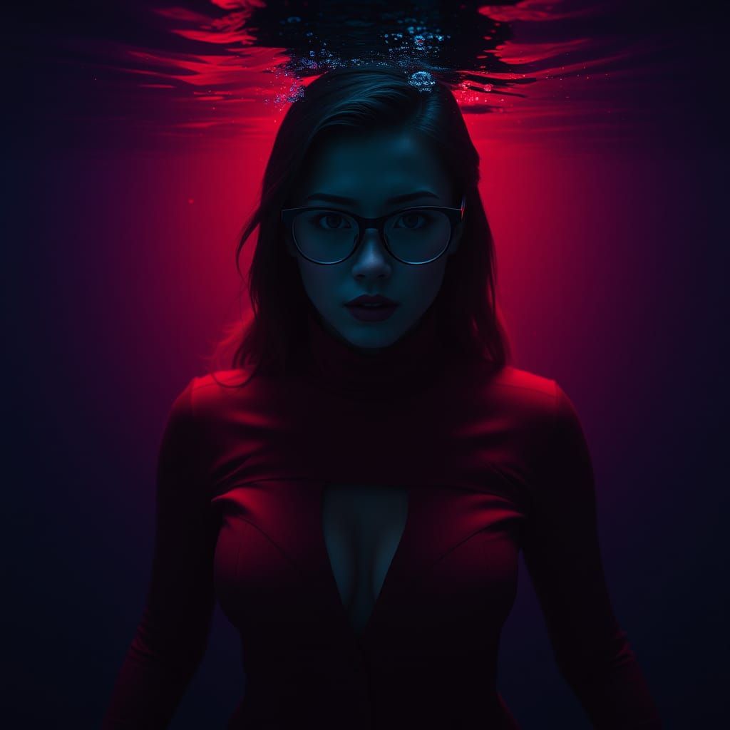 Mermaid in Formal Wetsuit with Red Light