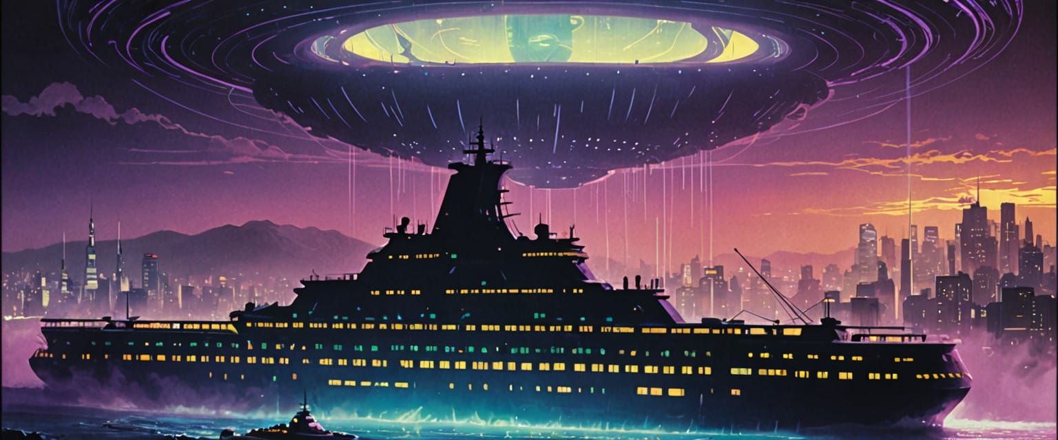 Ethereal Ferry Dominates Synthwave Planet