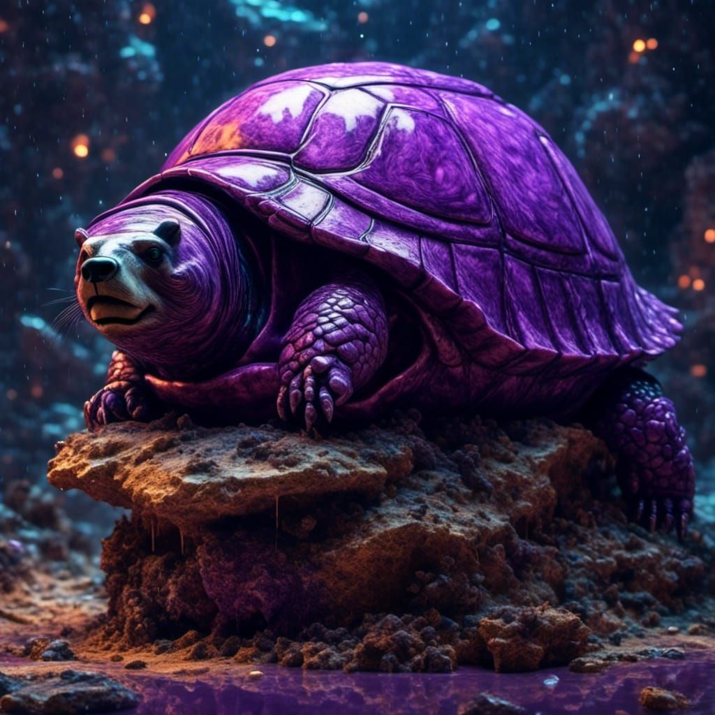 Purple Turtle with Baby Cats Digital Art