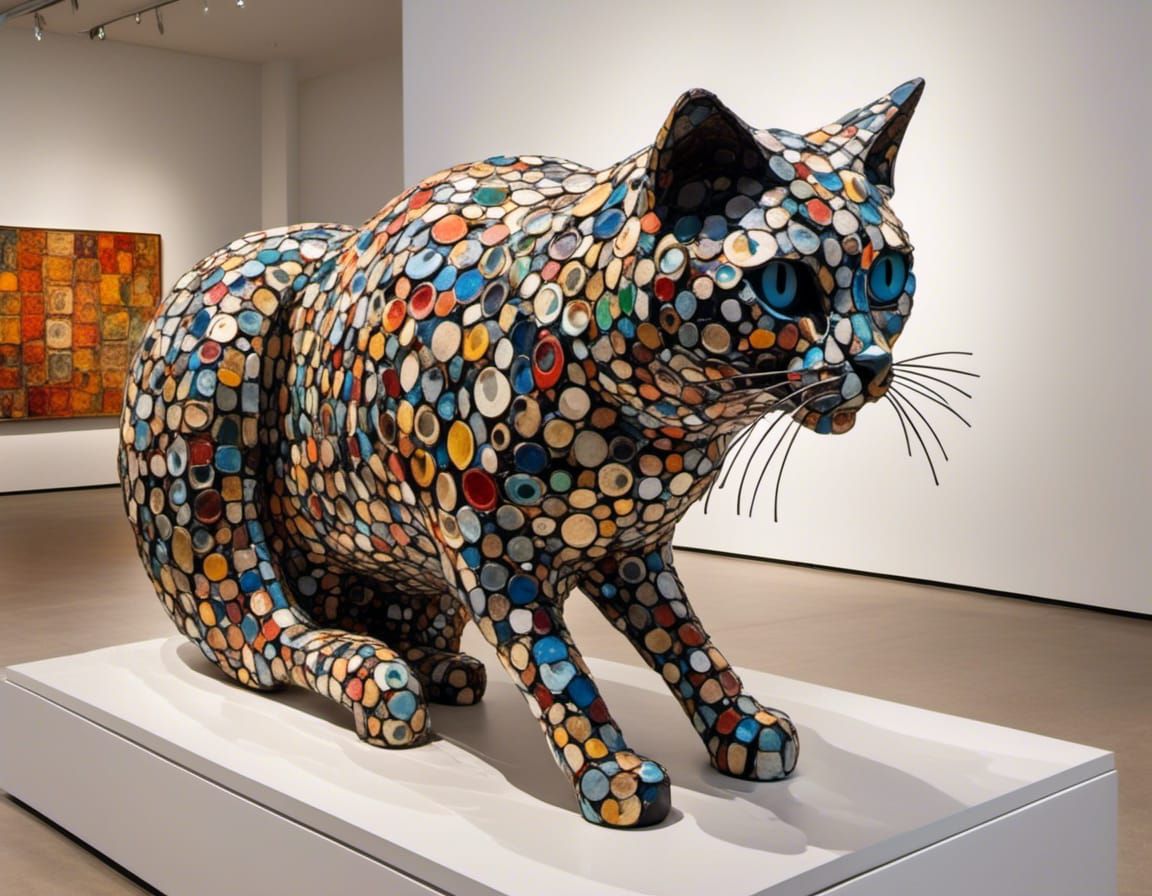 Abstract Swiss Cheese Cat Sculpture