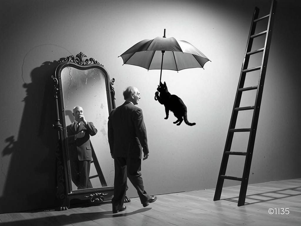 Absurdist Black and White Image of Bad Luck