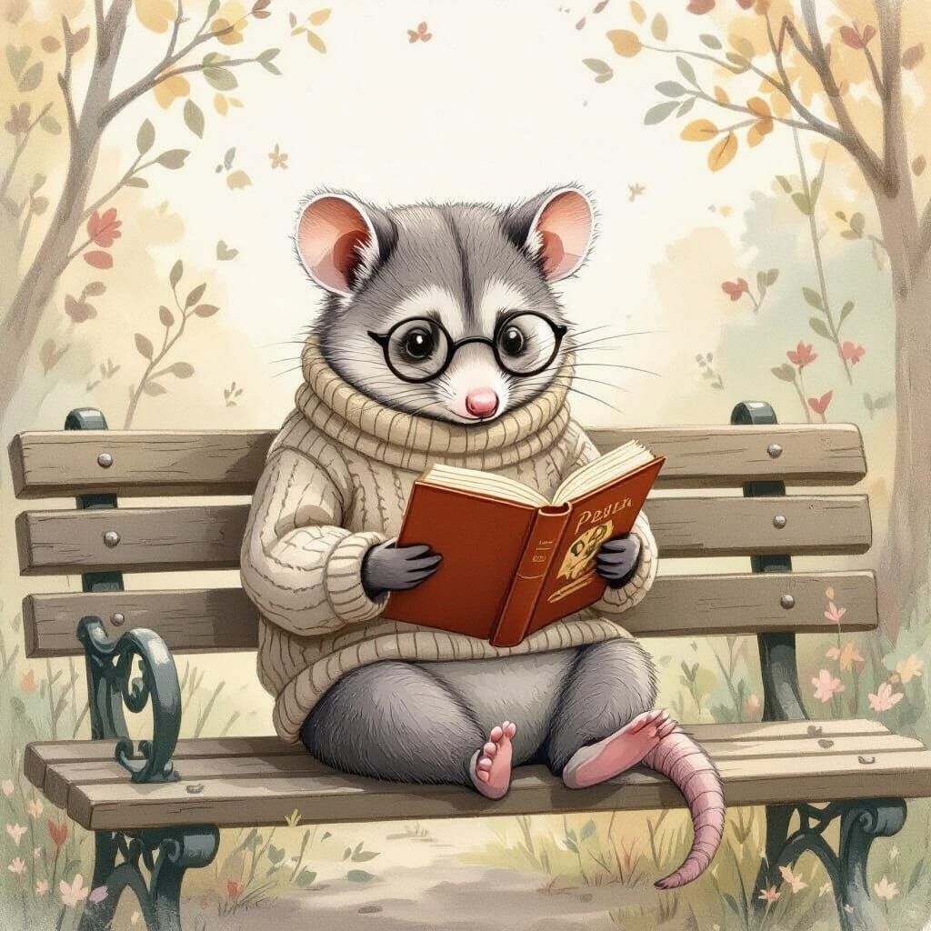Possum Reads Poetry in Beatrix Potter Style
