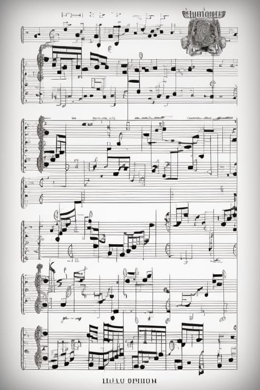 Detailed Musical Score in Black and White