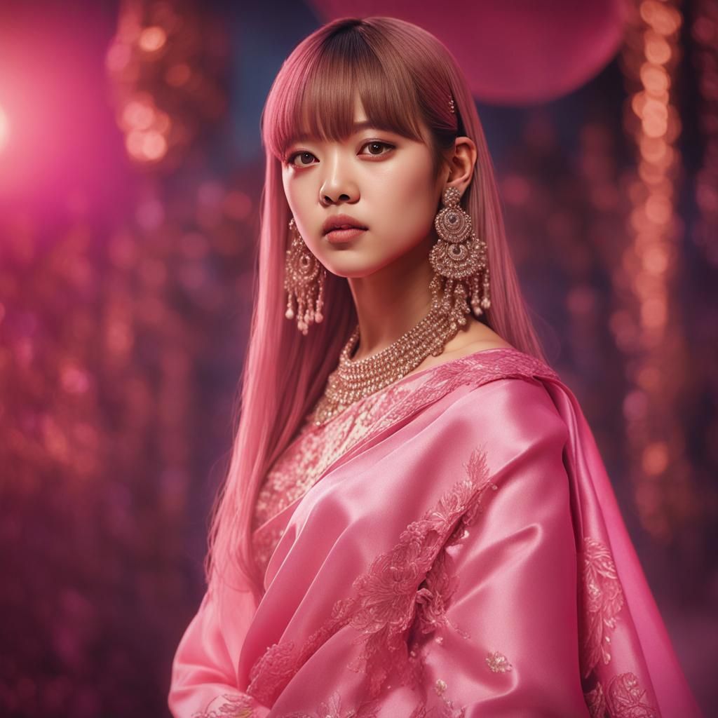 Lalisa Manoban in Pink Saree: Photorealistic Portrait