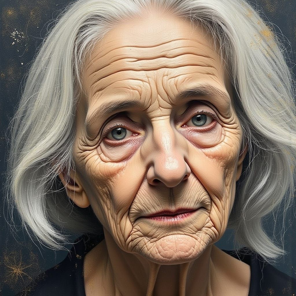 Cracked Oil Painting of an Elderly Woman