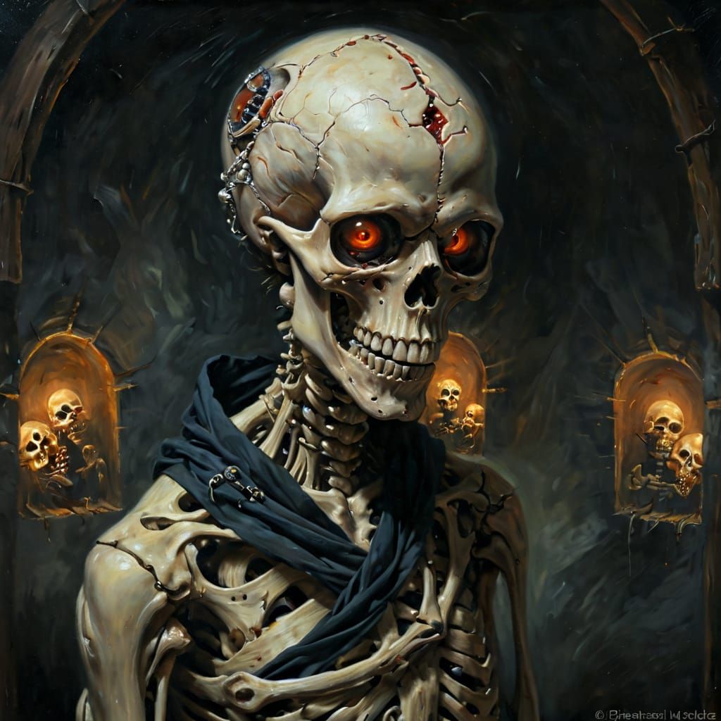 Surreal Living Skeleton in Oil Painting Style