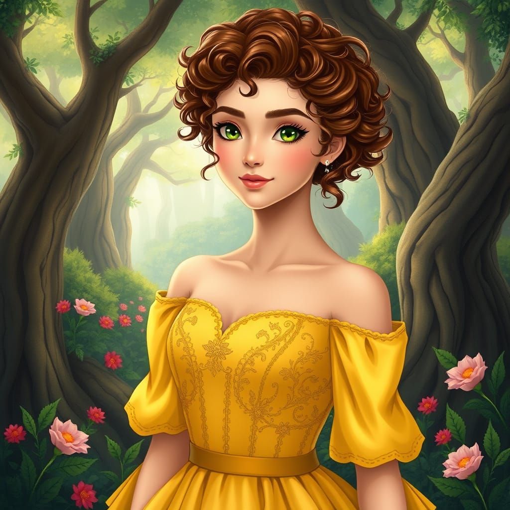 Woman in Fantasy Forest, Inspired by Animation Art