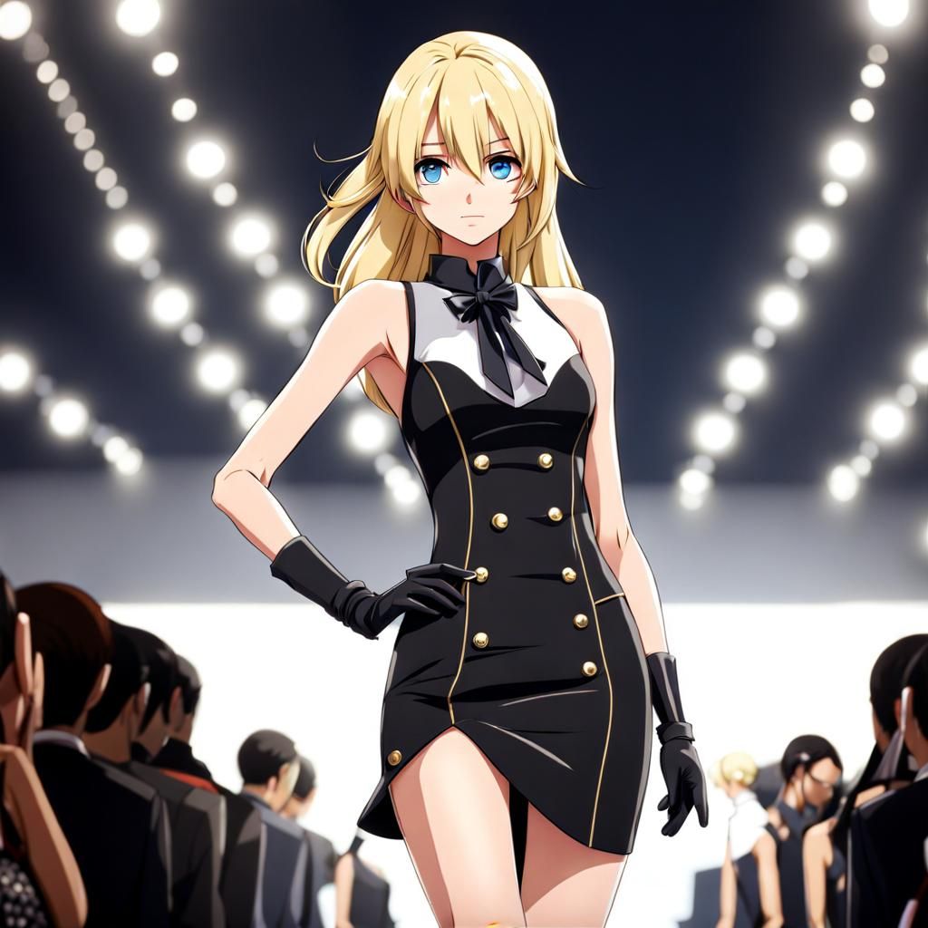 Anime Model on Runway with Hidden Pistol
