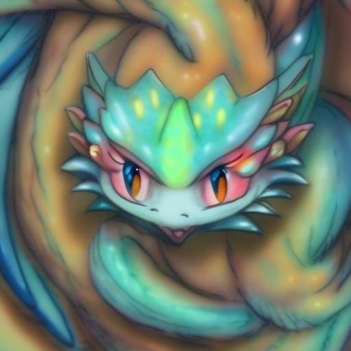 Cute Anime Dragon on Ancient Cliffs