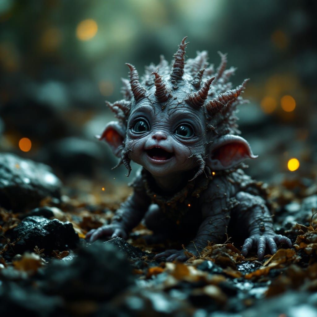 Adorable Earth Elemental Imp in Dramatic Lighting