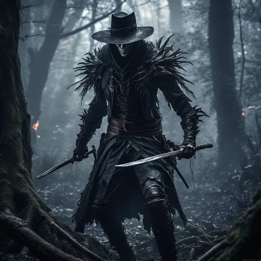 Dark Fantasy Gray-Skinned Man in Forest